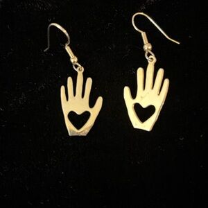 Non-tarnish Brass Heart-in-Hand Wired Earrings